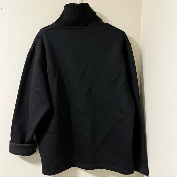Theory Camner Quarter-Zip Funnel Neck Black Cotton Blend Pullover Sweatshirt XL - Picture 9 of 11